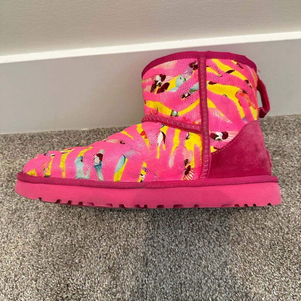 UGG Classic Mini Tiger Flower Sequin Pink Boots 1124951 Women's 8 - Picture 10 of 13